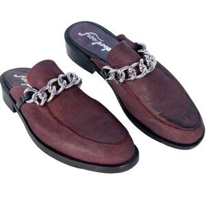 FREE PEOPLE Vida $108 Chunky Chain Aubergine Loafer Mules Flats 37.5/7.5